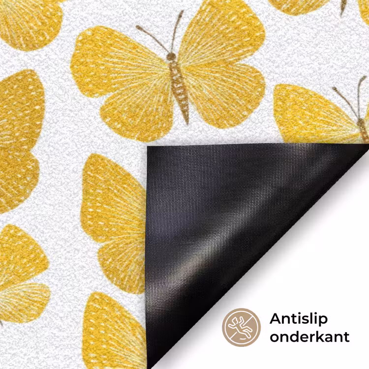 Vlinders - Botanisch - Illustratie - Geel - Wit Deurmat klein 898 -antislip_NL