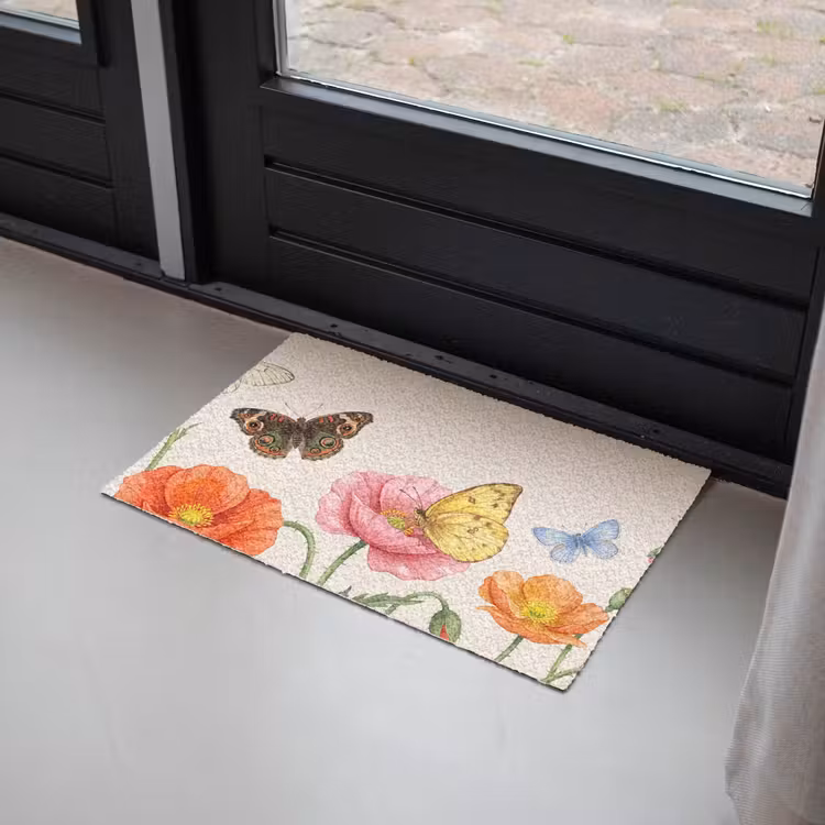 Vlinders - Klaprozen - Illustratie - Kleurrijk Deurmat klein -sfeer2