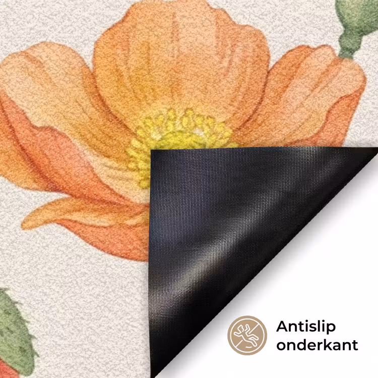 Vlinders - Klaprozen - Illustratie - Kleurrijk Deurmat klein -antislip_NL