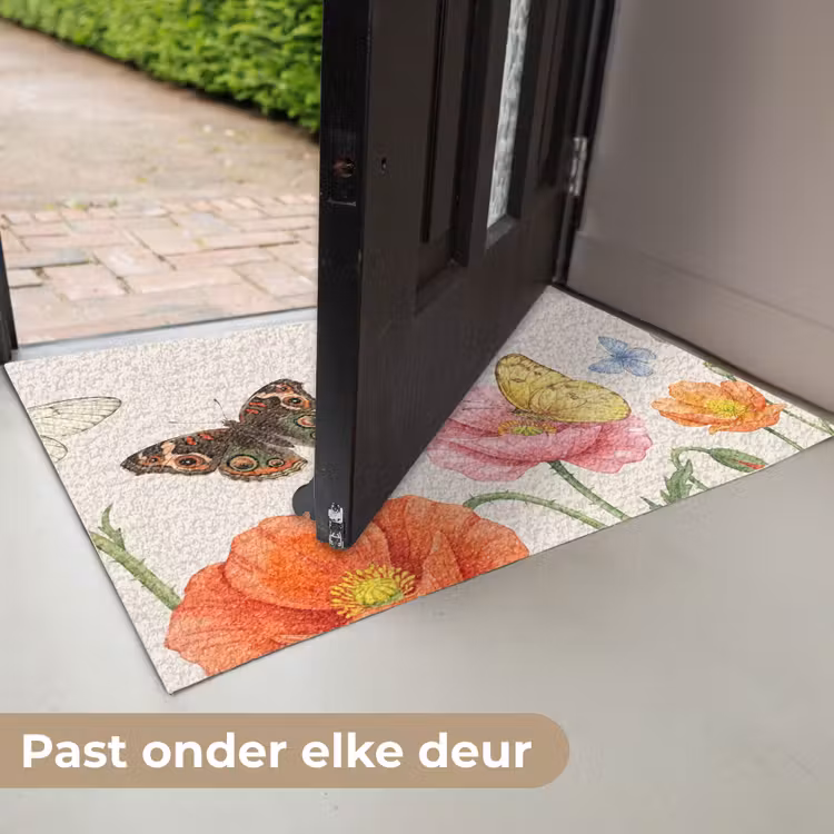 Vlinders - Klaprozen - Illustratie - Kleurrijk Deurmat klein -USP_NL