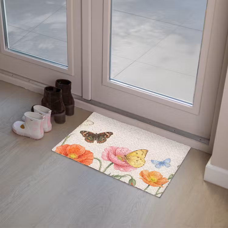Vlinders - Klaprozen - Illustratie - Kleurrijk Deurmat klein -sfeer3