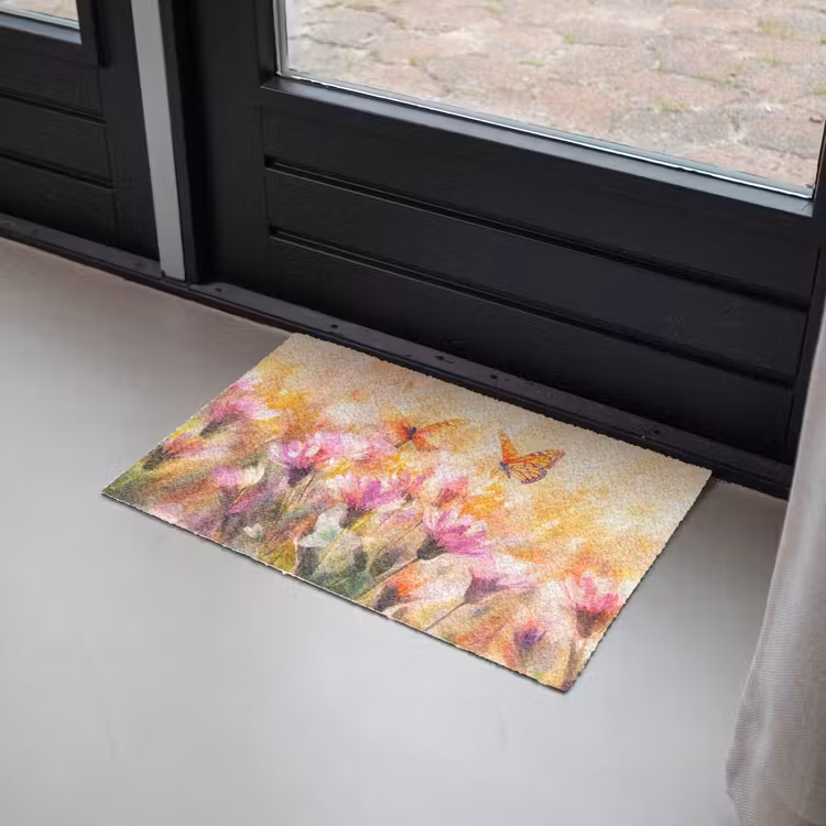 Vlinders - Oranje - Bloemen Deurmat klein -sfeer2