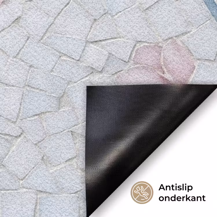 Vogel - Bloemen - Natuur - Mozaïek - Roze Deurmat klein -antislip_NL