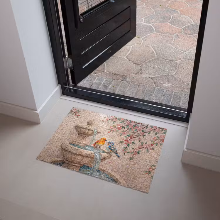 Vogel - fontein - mozaiek - kleurrijk - dieren Deurmat klein -sfeer5