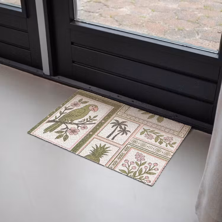Vogel - Tropisch - Patroon - Decoratief - Groen Deurmat klein -sfeer2