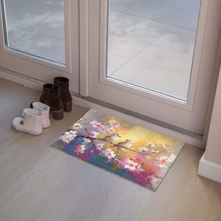 Vogels - Bloemen - Roze Deurmat klein -sfeer3