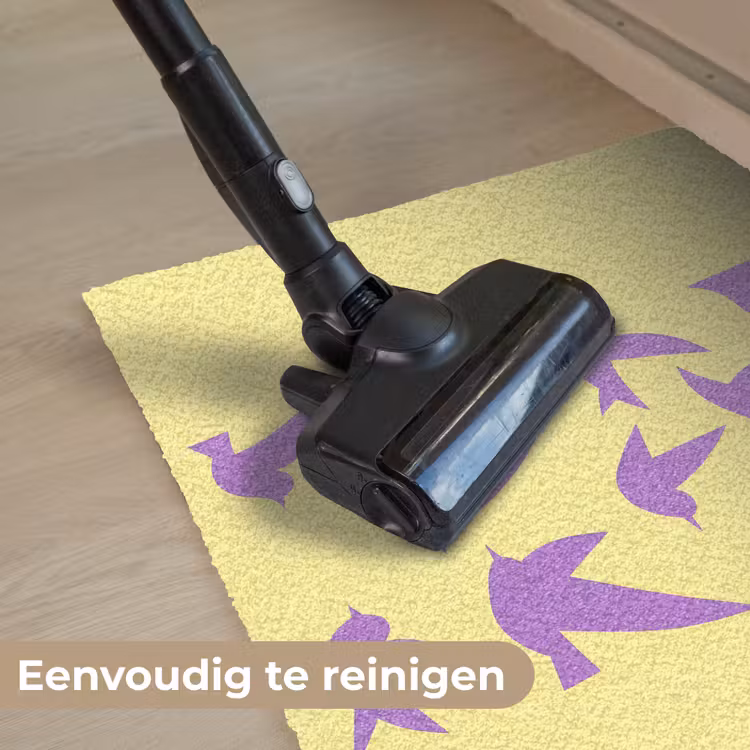 Vogels - Cirkel - Geel - Beweging Deurmat klein -reinigen_NL
