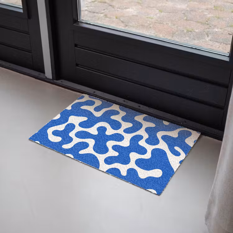 Vormen - Abstract - Blauw - Golven Deurmat klein -sfeer2