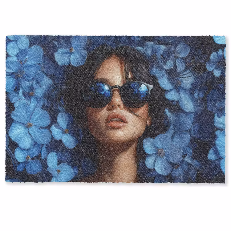 Vrouw - Blauw - Bloemen - Vlinders - Natuur Deurmat klein -zkaufland3d