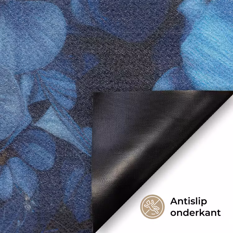 Vrouw - Blauw - Bloemen - Vlinders - Natuur Deurmat klein -antislip_NL