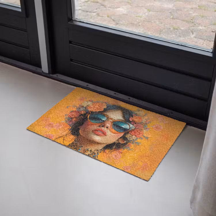 Vrouw - Bloemen - Aesthetic - Oranje Deurmat klein -sfeer2