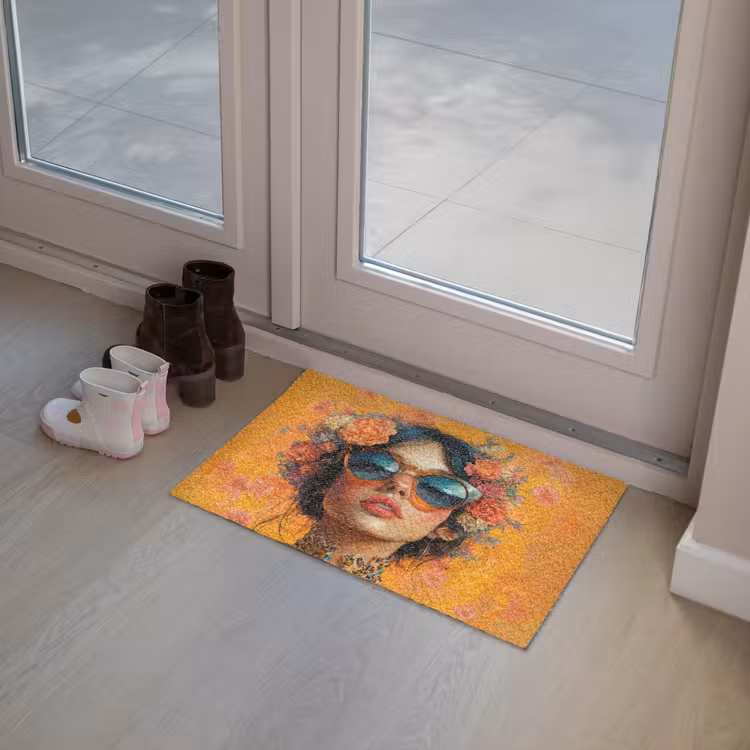 Vrouw - Bloemen - Aesthetic - Oranje Deurmat klein -sfeer3