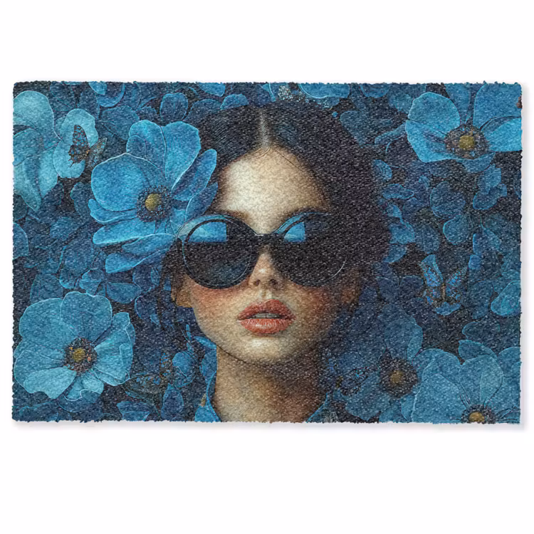 Vrouw - Bloemen - Blauw - Aesthetic - Luxe Deurmat klein -zkaufland3d