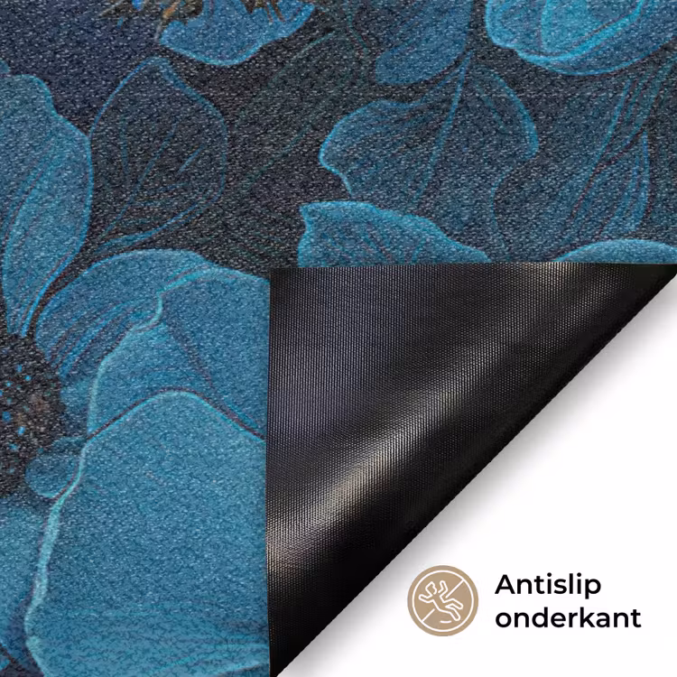 Vrouw - Bloemen - Blauw - Aesthetic - Luxe Deurmat klein -antislip_NL