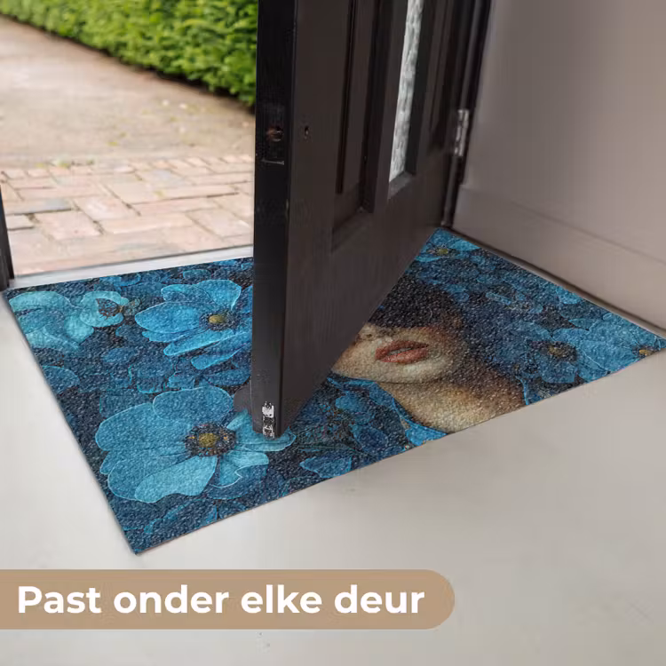 Vrouw - Bloemen - Blauw - Aesthetic - Luxe Deurmat klein -USP_NL