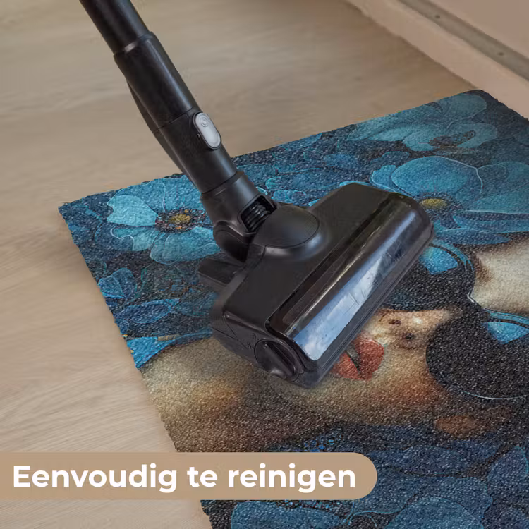 Vrouw - Bloemen - Blauw - Aesthetic - Luxe Deurmat klein -reinigen_NL