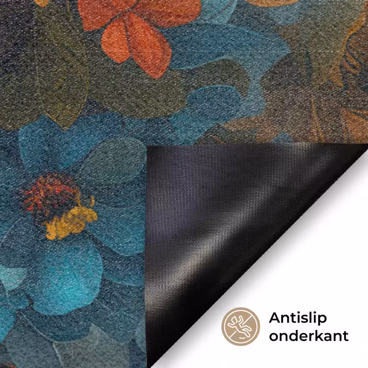 Vrouw - Bloemen - Oranje - Blauw - Modern Deurmat klein -antislip_NL