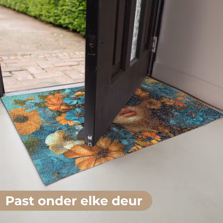 Vrouw - Bloemen - Oranje - Blauw - Modern Deurmat klein -USP_NL