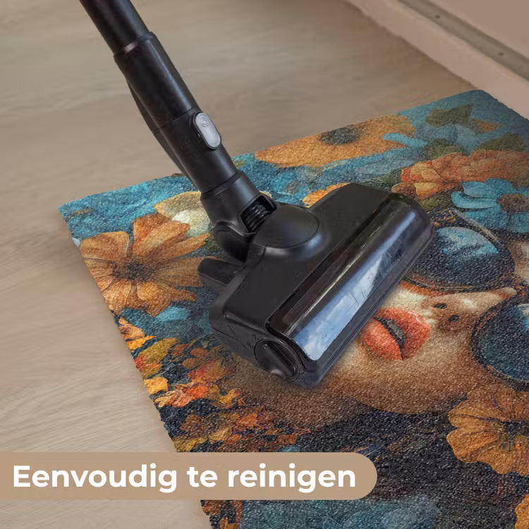 Vrouw - Bloemen - Oranje - Blauw - Modern Deurmat klein -reinigen_NL