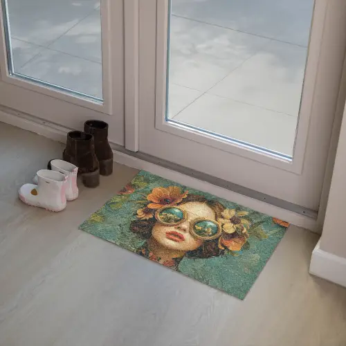 Vrouw - Bloemen - Vlinders - Natuur - Vintage Deurmat klein -sfeer3