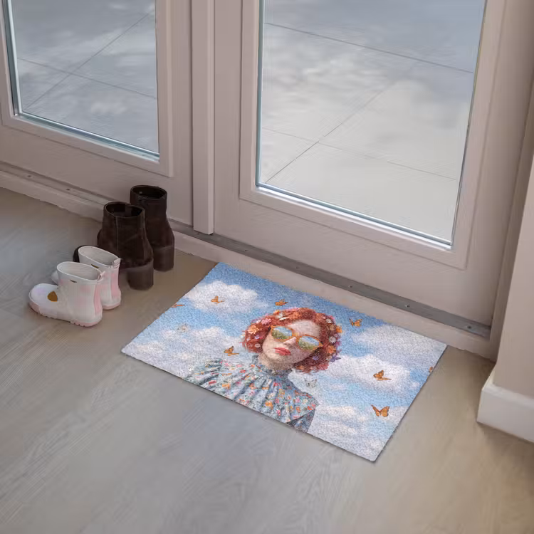 Vrouw - Bloemen - Zomer - Portret - Kleurrijk Deurmat klein -sfeer3
