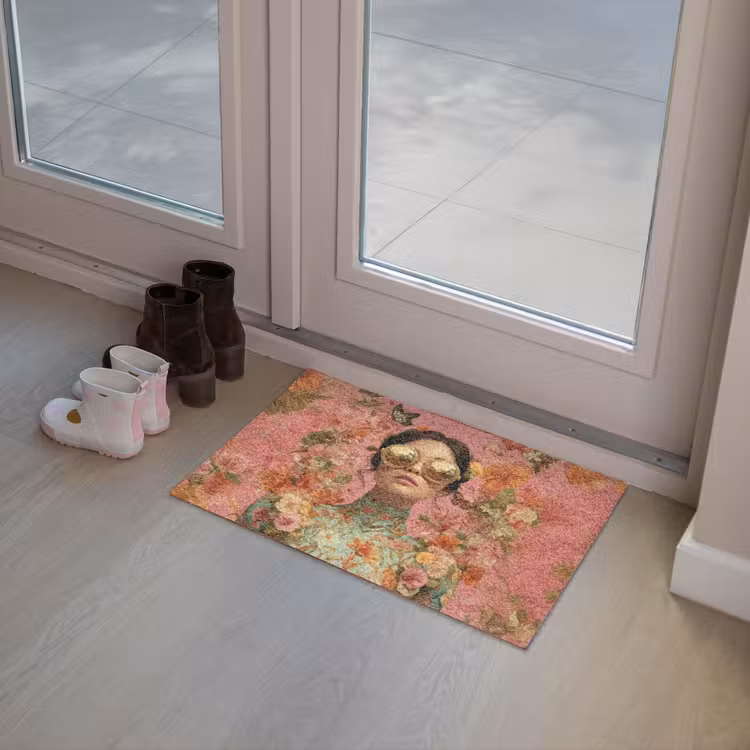 Vrouw - Bril - Roze - Bloemen Deurmat klein -sfeer3
