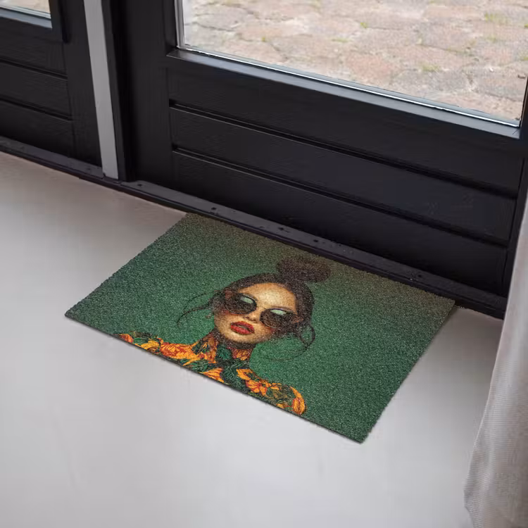Vrouw - Groen - Modern - Bril - Abstract Deurmat klein -sfeer2