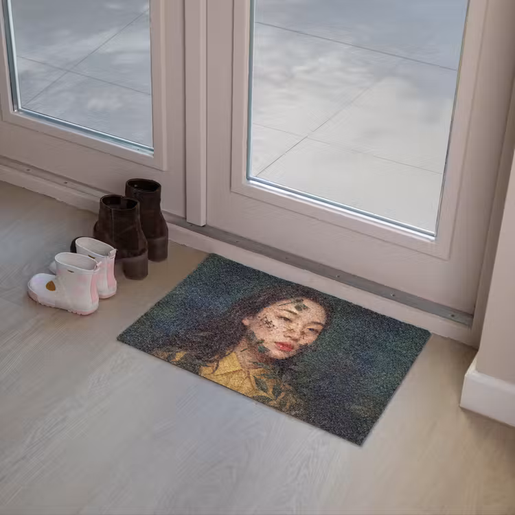 Vrouw - Insecten - Natuur - Portret - Groen Deurmat klein -sfeer3