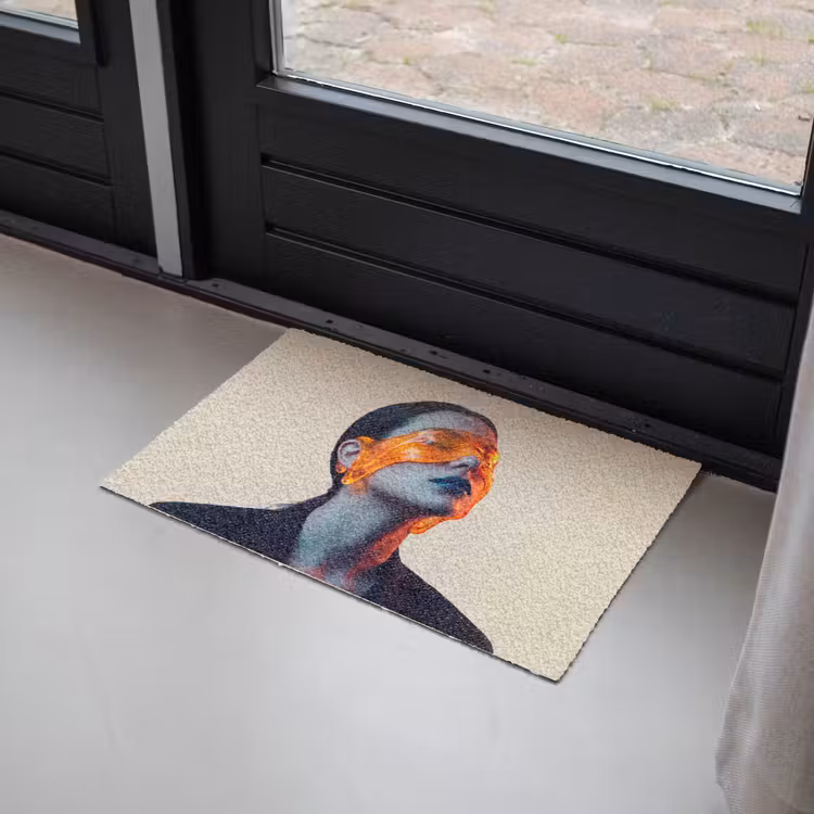 Vrouw - Oranje - Abstract - Modern - Kleurrijk Deurmat klein -sfeer2