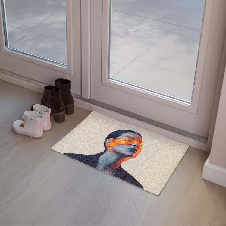 Vrouw - Oranje - Abstract - Modern - Kleurrijk Deurmat klein -sfeer3