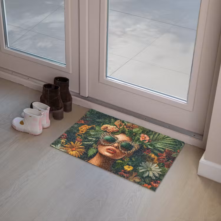 Vrouw - Panterprint - Jungle - Natuur - Luxe Deurmat klein -sfeer3