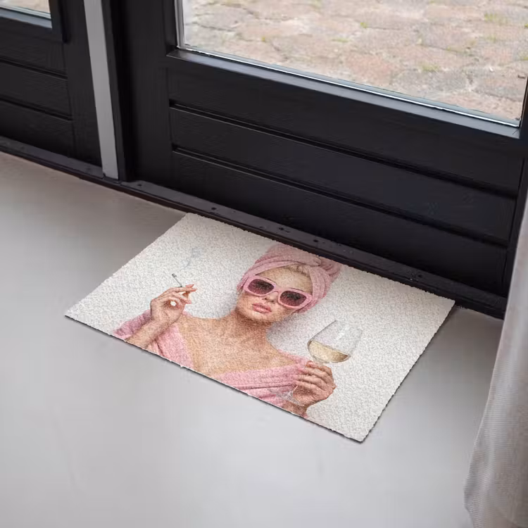 Vrouw - Roze - Wijn - Zonnebril Deurmat klein -sfeer2