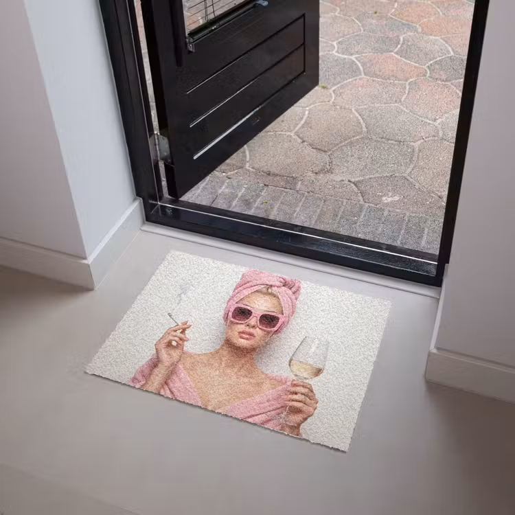 Vrouw - Roze - Wijn - Zonnebril Deurmat klein -sfeer5