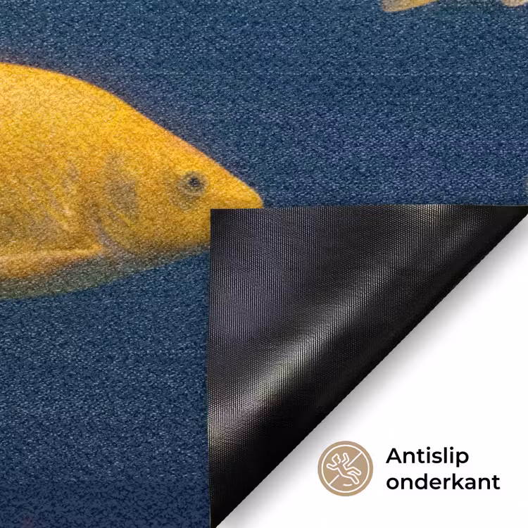 Vrouw - Vis - Water - Natuur - Geel Deurmat klein -antislip_NL