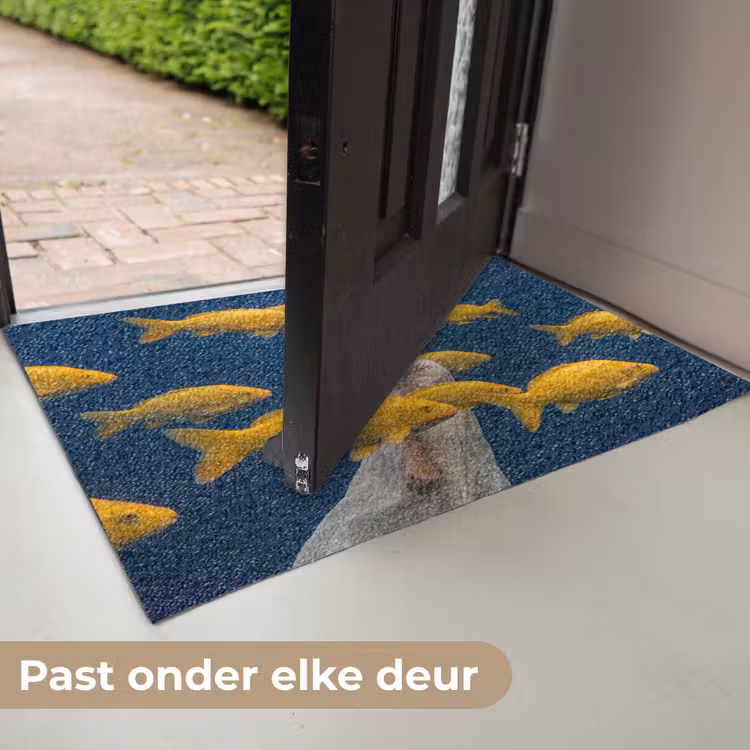 Vrouw - Vis - Water - Natuur - Geel Deurmat klein -USP_NL