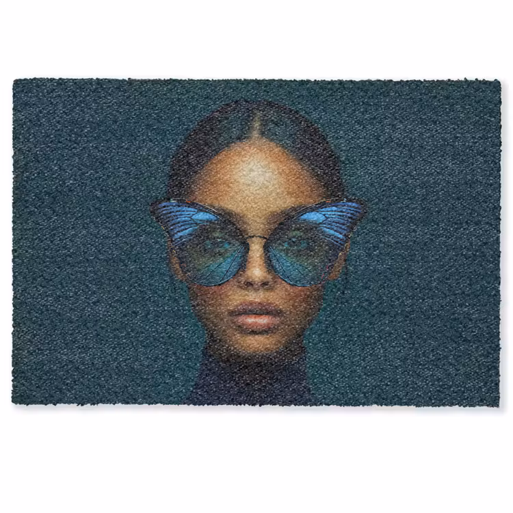 Vrouw - Vlinder - Bril - Blauw - Modern - Portret Deurmat klein -zkaufland3d