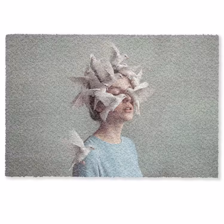 Vrouw - Vogels - Abstract - Modern - Wit Deurmat klein -zkaufland3d