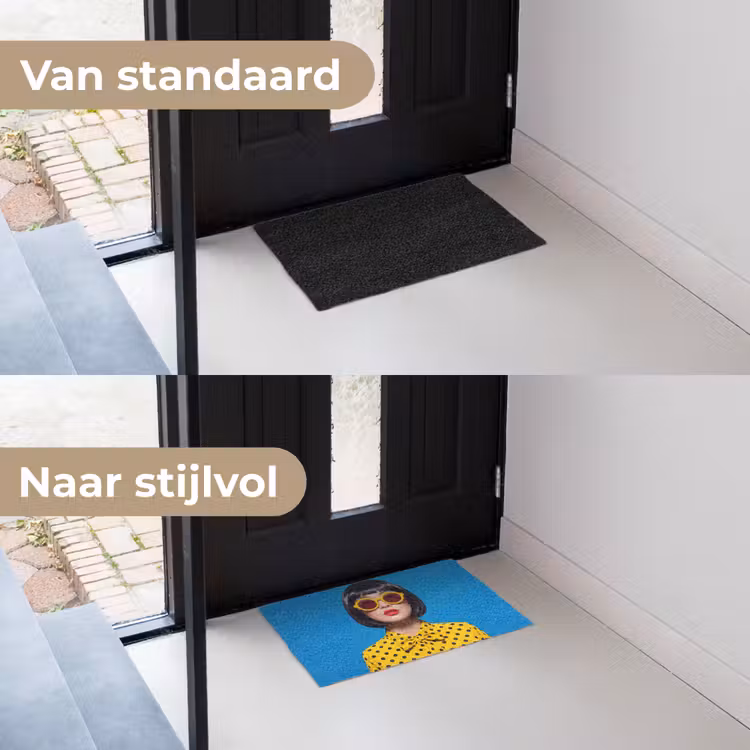 Vrouw - Zonnebril - Pop Art - Portret - Geel Deurmat klein -voor-na_NL