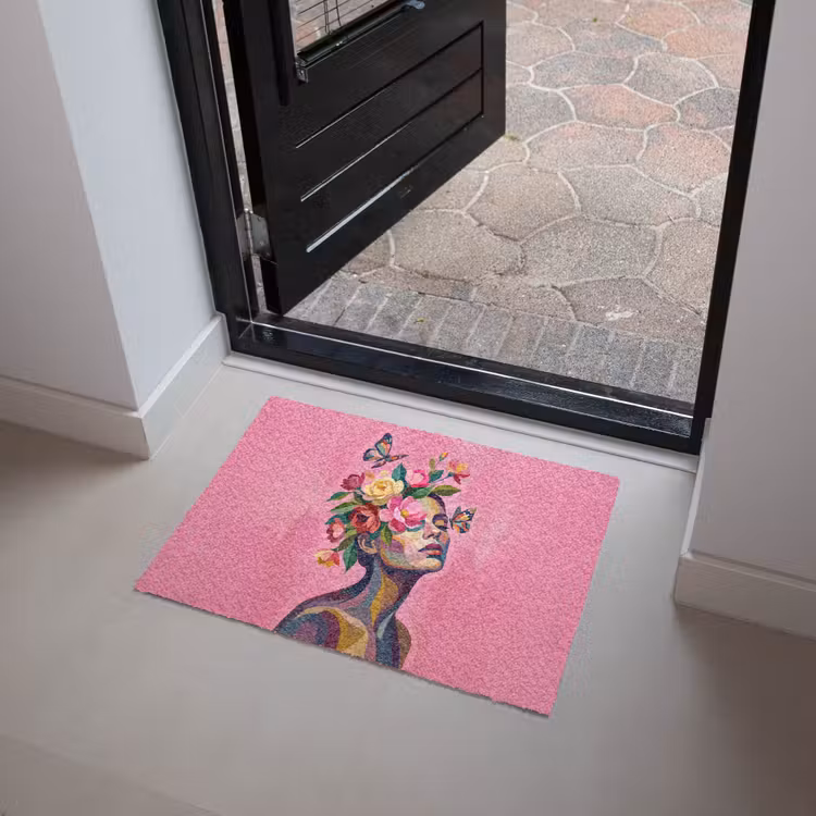Vrouwengezicht - Vlinders - Kleurrijk Deurmat klein -sfeer5