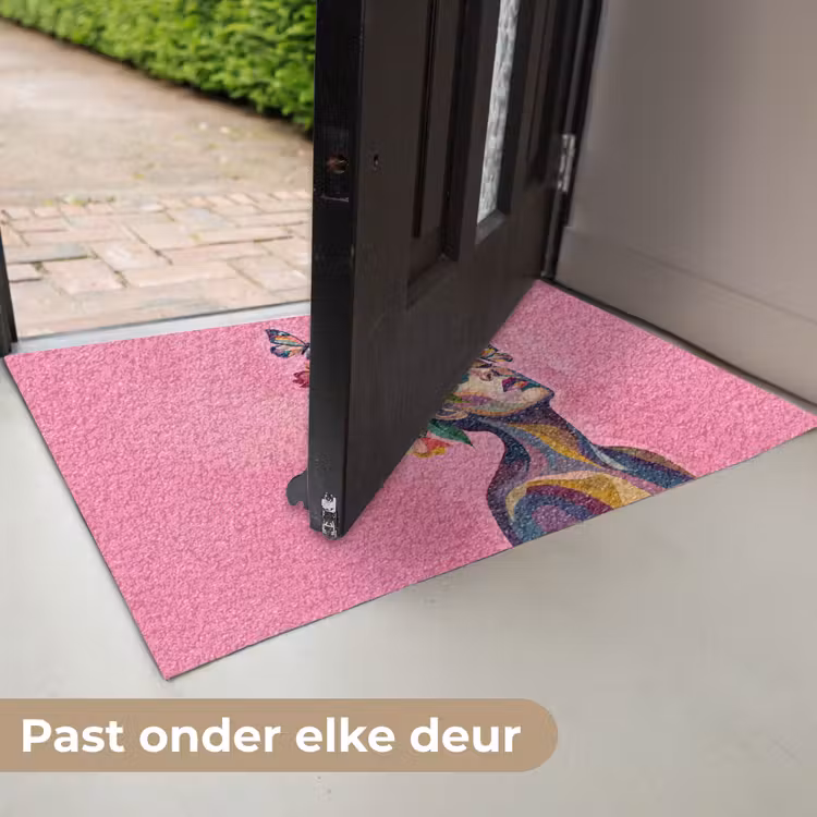 Vrouwengezicht - Vlinders - Kleurrijk Deurmat klein -USP_NL