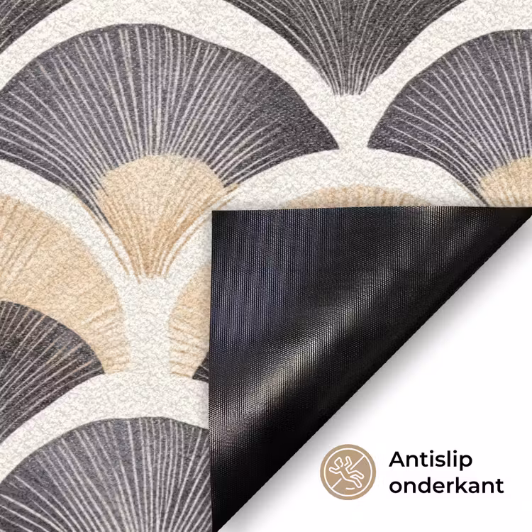 Waaier - Patroon - Zwart - Beige Deurmat klein 898 -antislip_NL