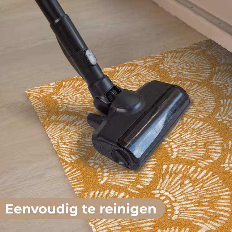 Waaierachtige motieven - Geel - Vintage Deurmat klein -reinigen_NL