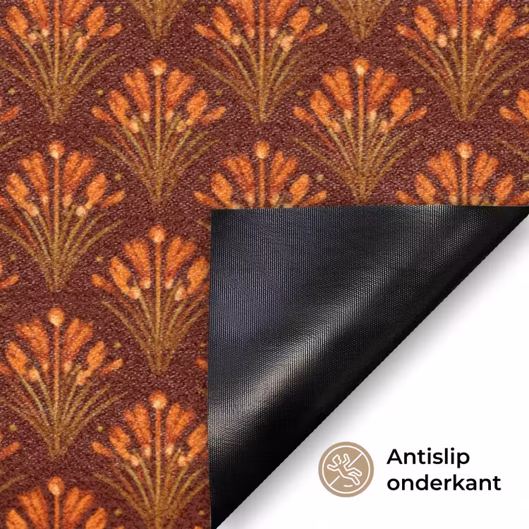 Waaiers - Art Deco - Botanisch - Roestbruin - Oranje Deurmat klein 898 -antislip_NL