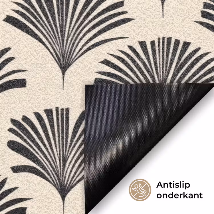 Waaiers - Botanisch - Zwart - Beige Deurmat klein 898 -antislip_NL