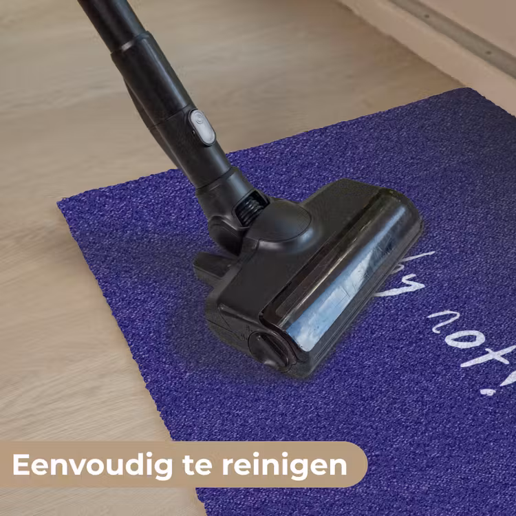 Why not - Blauw - Handgeschreven Deurmat klein -reinigen_NL