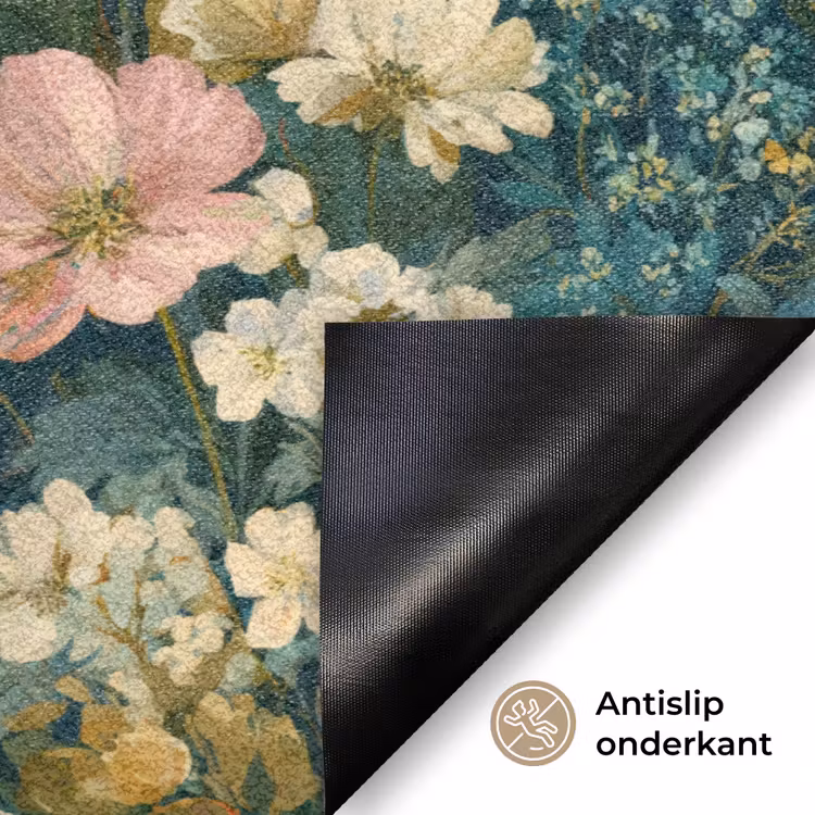 Wilde bloemen - Botanisch - Patroon - Roze - Romantisch Deurmat klein 898 -antislip_NL
