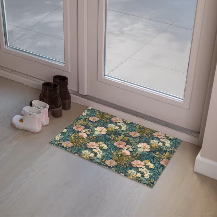 Wilde bloemen - Botanisch - Patroon - Roze - Romantisch Deurmat klein 898 -sfeer3