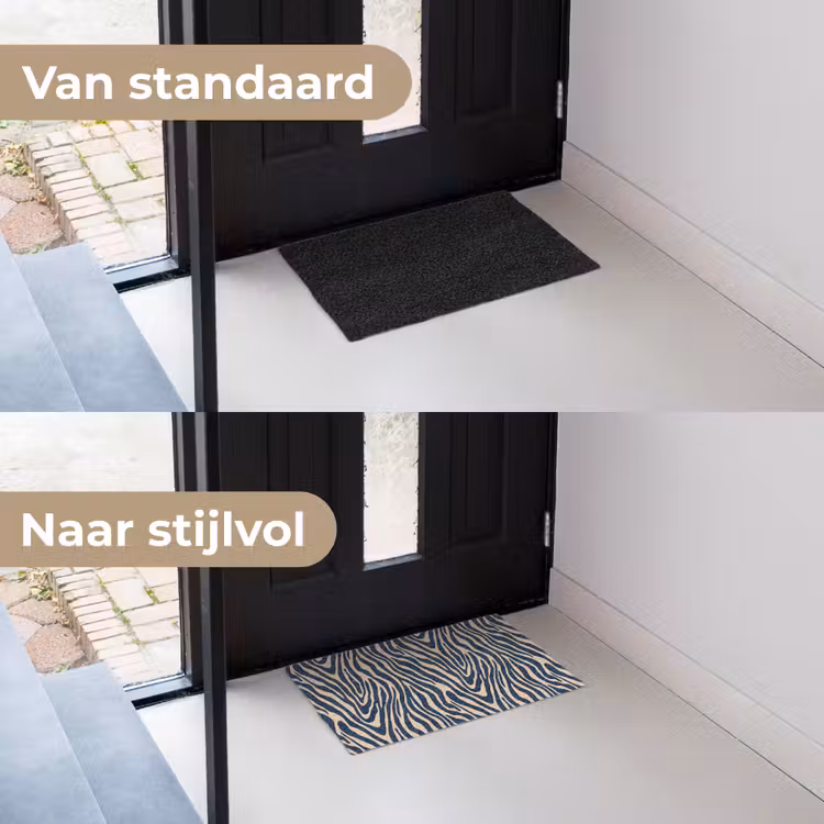 Zebra - Patroon - Blauw - Beige Deurmat klein 898 -voor-na_NL