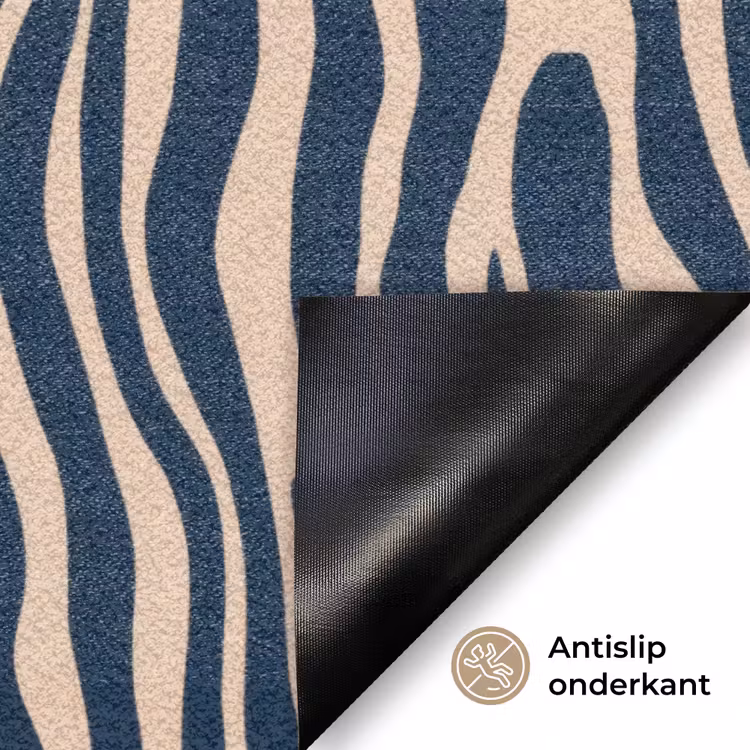 Zebra - Patroon - Blauw - Beige Deurmat klein 898 -antislip_NL
