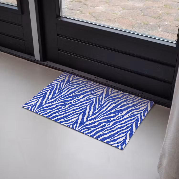 Zebra - Patroon - Kobalt - Blauw Deurmat klein 898 -sfeer2